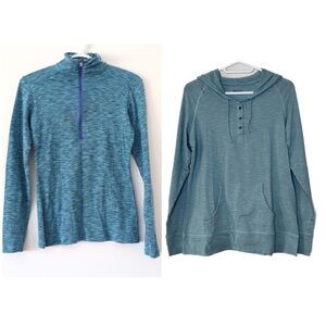 Lot 2 Small Columbia 1/2 Zip Teal Hoodie Stretch Blue Marled Pullover Activewear